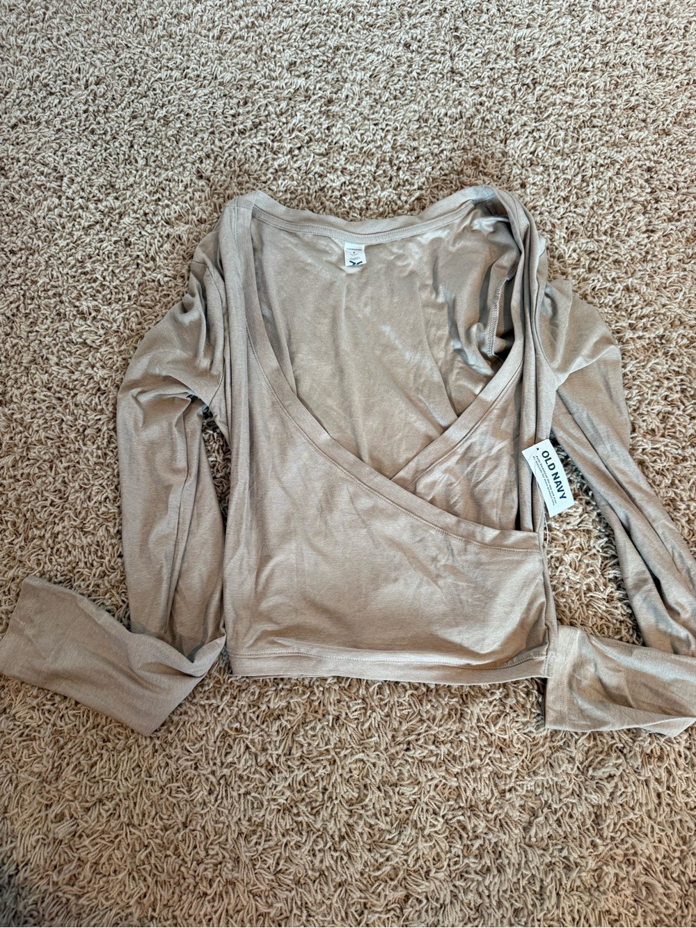Old Navy Taupe Wrap-Front Long Sleeve Top